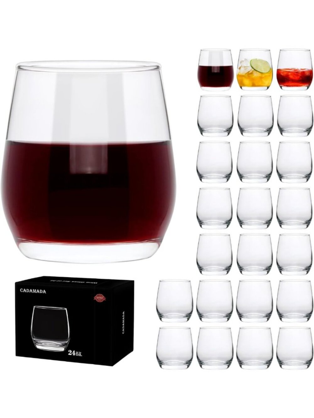 Set of 24 Stemless Wine Glasses, 12 oz Elegant Drinkware for Parties & Events